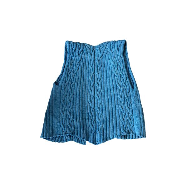 Hand Knit Blue Open Faced Vest Cable Knit Women's Size Small Medium Large - Picture 3 of 4